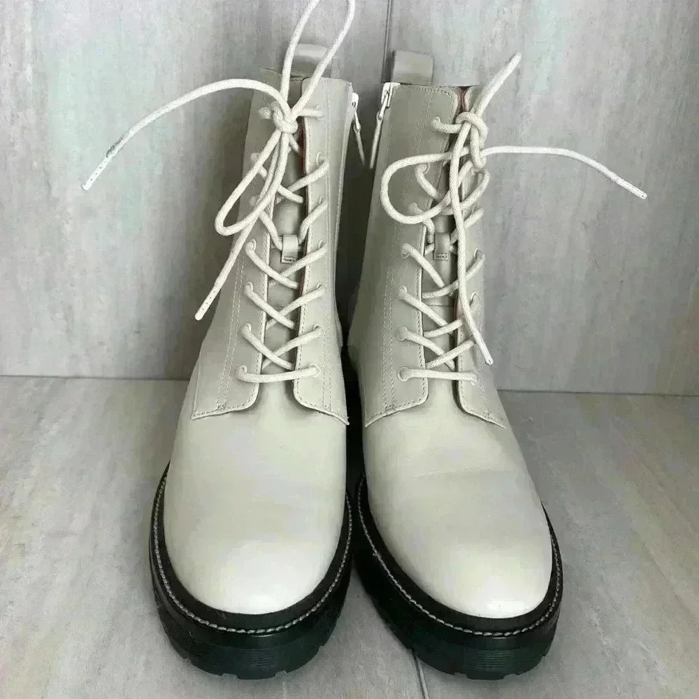 NEW Tory Burch Miller 50 White Leather Lug-Sole Booties Women’s Size 10.5